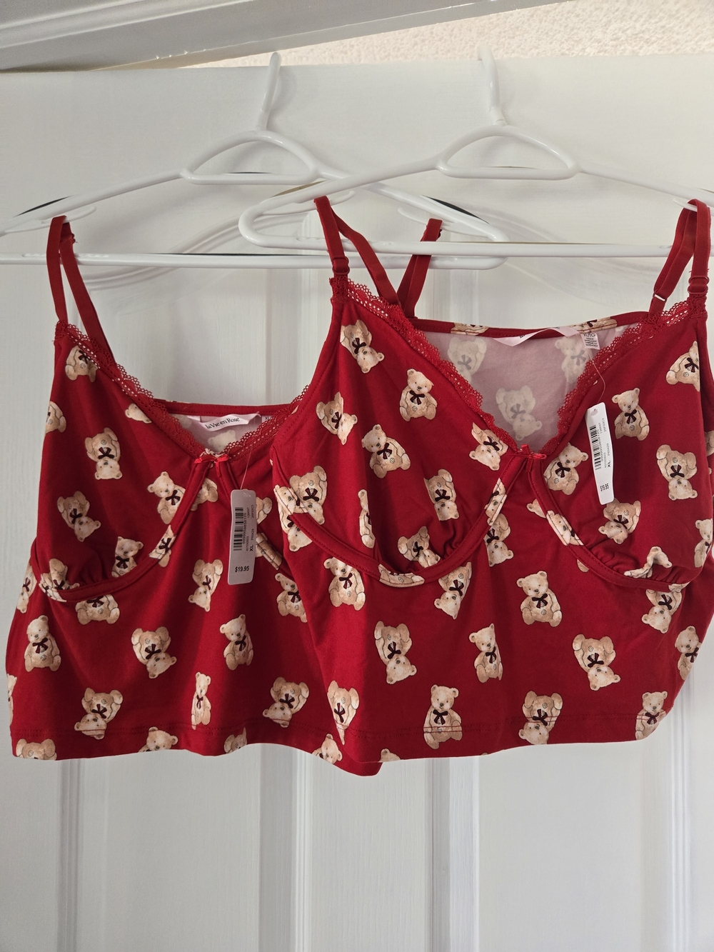La Vie En Rose Red Teddy Print Bralette - 2 Available. Price Is Per Item